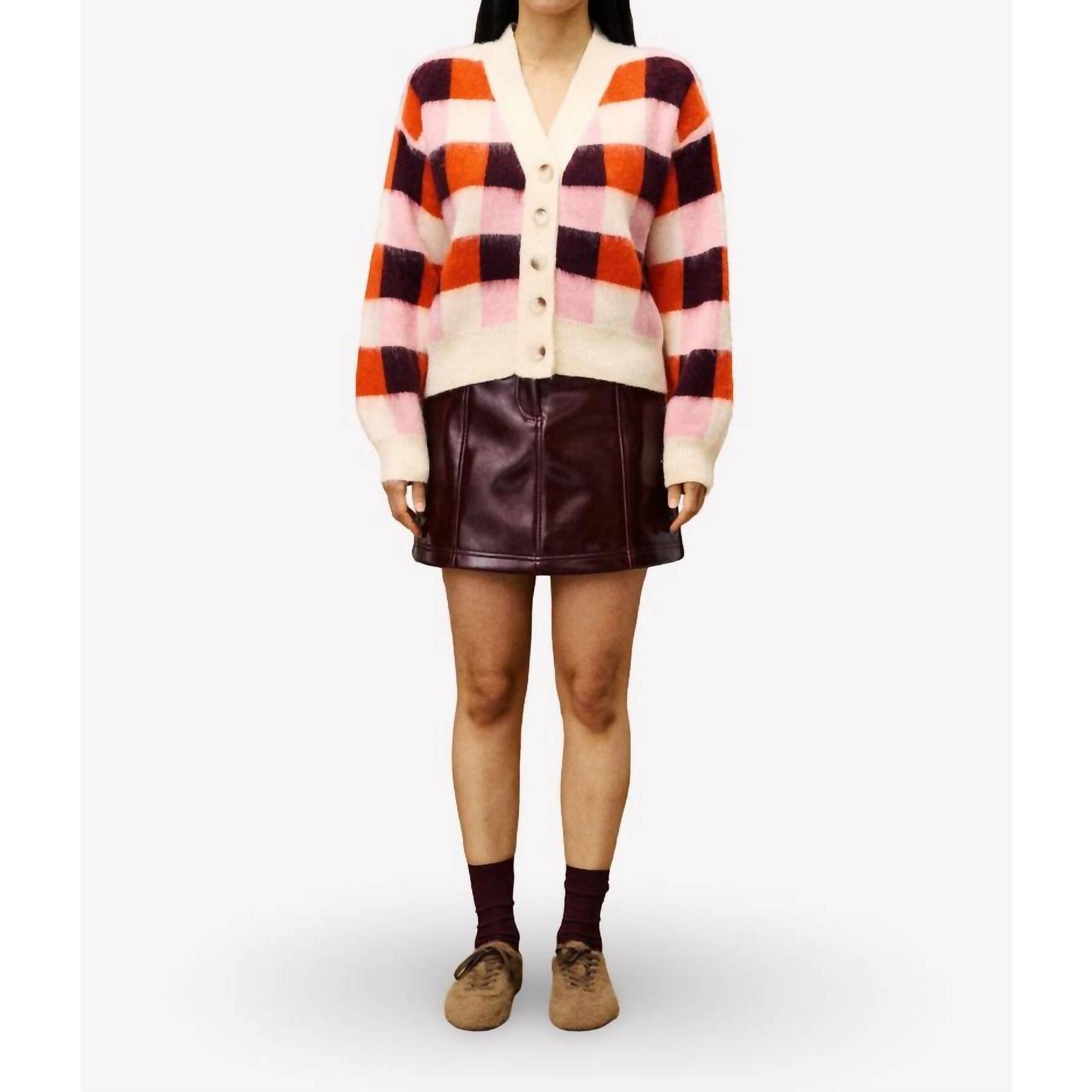 New Frnch Viola Button Down Cardigan In Pink/Red